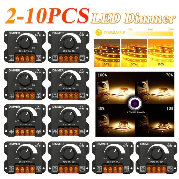 2–10PCS LED Dimmer Controller – PWM Stepless Brightness Adjuster for Single Color Strips - Image 2