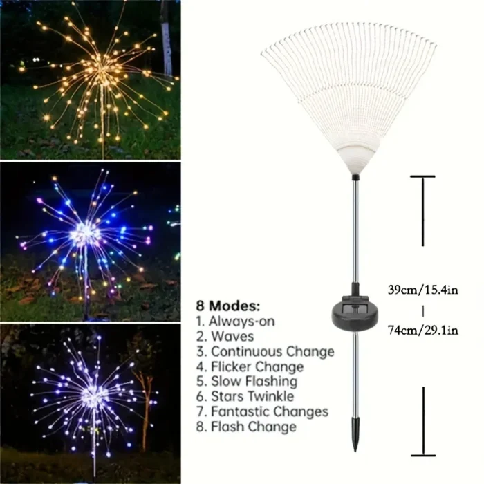 2 Pack Outdoor Solar Garden Lights – 120/150 LED Copper Wire Fireworks Lamp, 8 Modes - Image 3