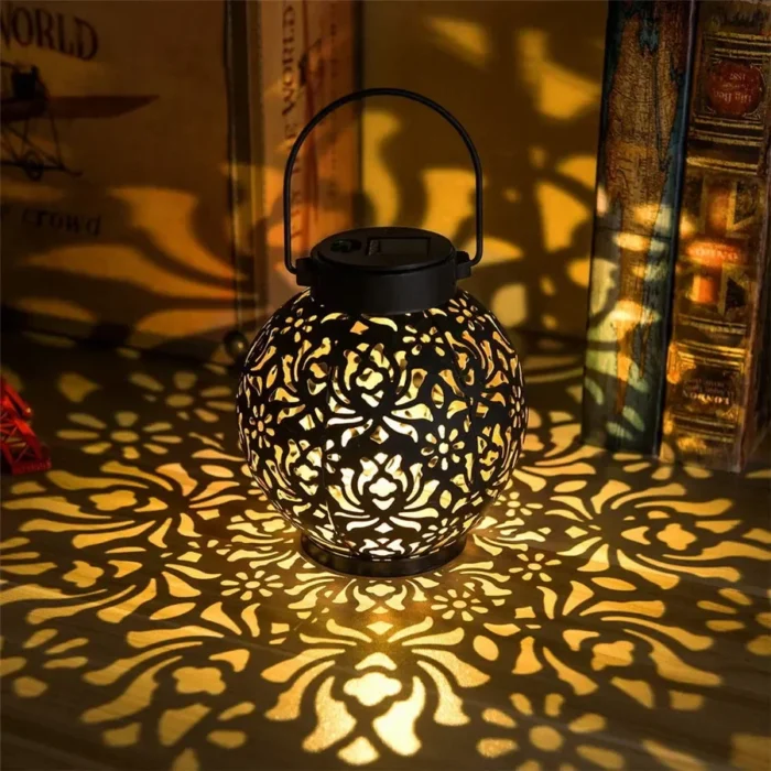 Outdoor Solar Hanging Garden Light – Hollow Iron Art LED Waterproof Landscape Projection Lamp - Image 3