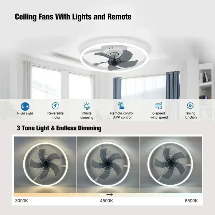 Modern LED Ceiling Fan Light – Silent Embedded Fixture for Living Room & Bedroom - Image 2