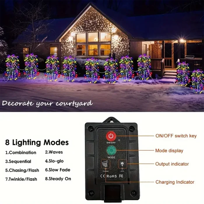 4-Pack 680LED Christmas Solar Firecracker Fireworks Lights – Outdoor Yard & Garden Decor - Image 5
