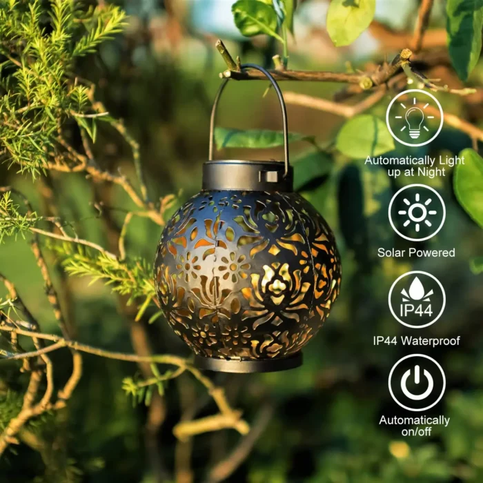 Outdoor Solar Hanging Garden Light – Hollow Iron Art LED Waterproof Landscape Projection Lamp - Image 4