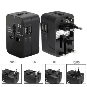All-in-One International Travel Adapter – 2 USB Ports, Universal Plug for US/EU/UK/AU