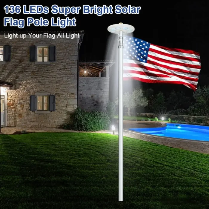 Solar Flag Pole Light – 136 LEDs, Auto On/Off, Energy Saving for 15-30FT Flagpoles - Image 4