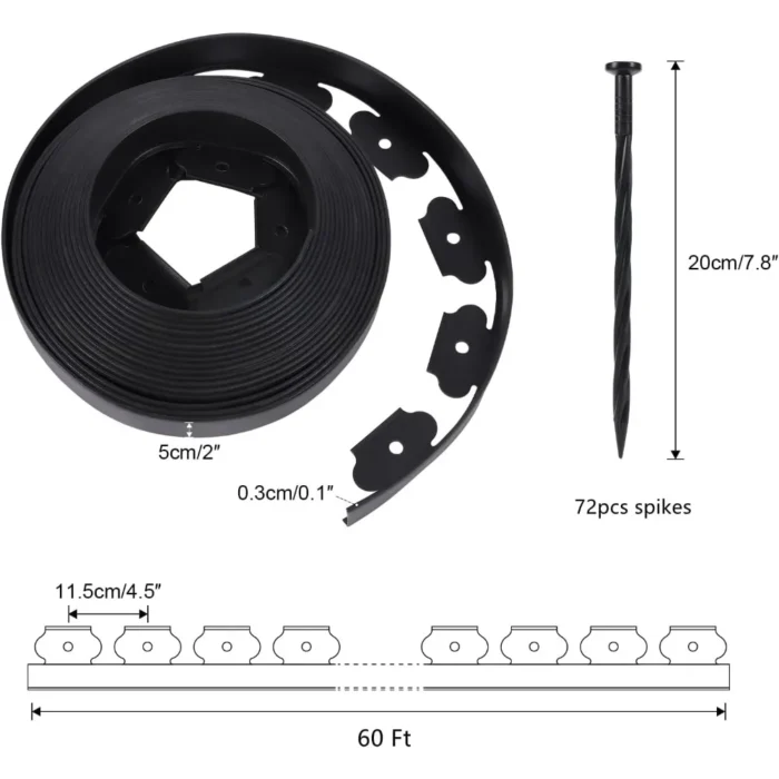 No-Dig Garden Edging Kit – 2" Black Landscape Border with 72 Spikes - Image 3