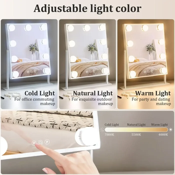 Lighted Makeup Mirror – 9 LED Bulbs, 10x Magnifying Mirror, 360° Rotation & 3 Light Modes - Image 2