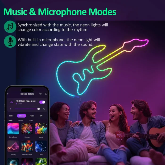Neon Rope LED Strip Lights – Waterproof IP67, Music Sync & Remote Control for Living Room - Image 6