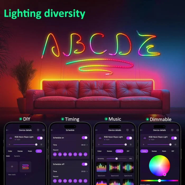 Neon Rope LED Strip Lights – Waterproof IP67, Music Sync & Remote Control for Living Room - Image 5