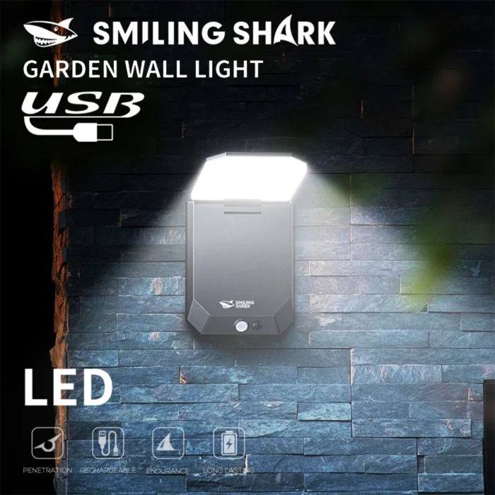 1pc Smiling Shark BD-068A Wall Lamp – Super Bright Rechargeable LED with Type-C Charging & Sensor
