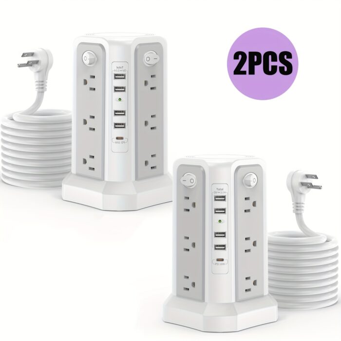 Power Strip Tower with USB C – 16 AC Outlets, 5 USB Ports, Flat Plug Surge Protector - Image 17