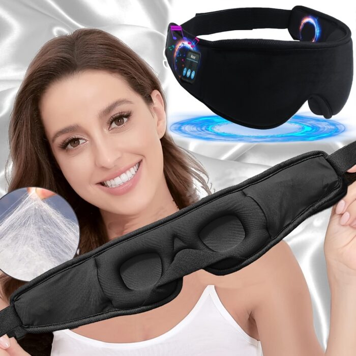Wireless 3D Sleep Mask Headphones – Bluetooth Eye Mask with No-Pressure Design (Black) - Image 3