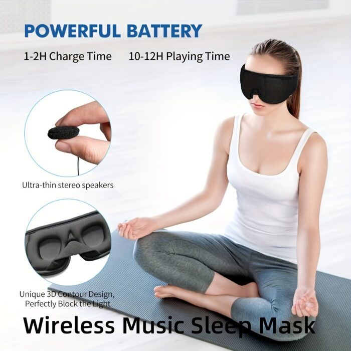 Wireless 3D Sleep Mask Headphones – Bluetooth Eye Mask with No-Pressure Design (Black) - Image 6