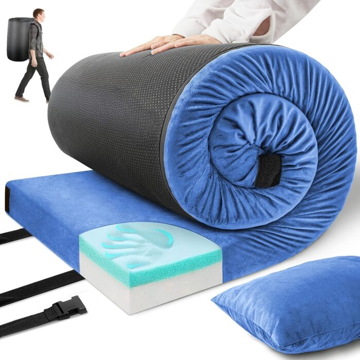 3" Memory Foam Camping Pad – Waterproof Roll-Up Sleeping Mat with Travel Bag - Image 6