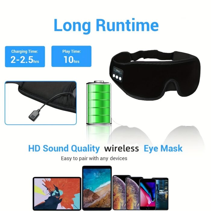Wireless 3D Sleep Mask Headphones – Bluetooth Eye Mask with No-Pressure Design (Black) - Image 9