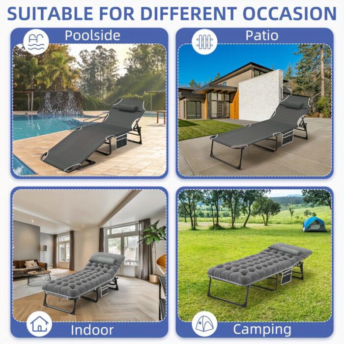 Heavy-Duty Folding Camping Cot with Mattress – 4‑Position Adjustable, Carbon‑Steel Frame & Removable Pillow - Image 5