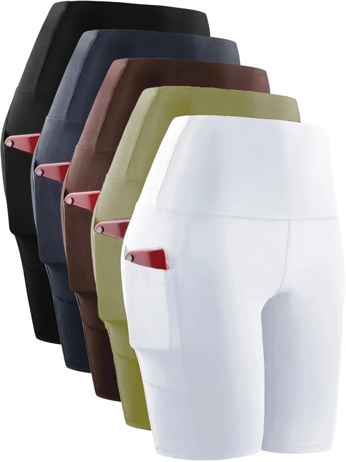 5pcs High-Waisted Workout Shorts – 6" Length, Pocketed, Soft Tummy Control for Yoga & Running - Image 4