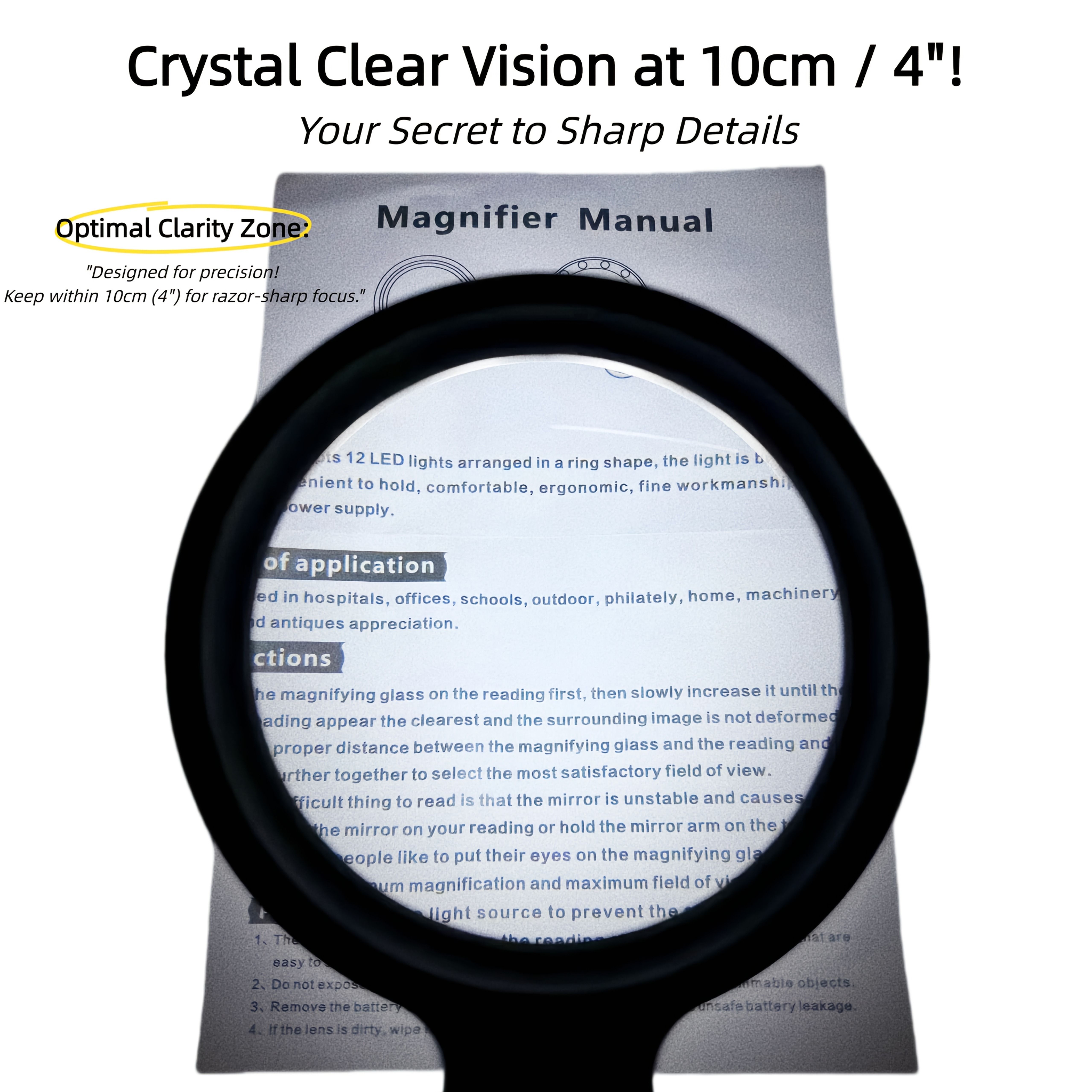Glow in the Dark 10X Handheld Magnifying Glass with 12 LED Lights for Seniors - Image 4
