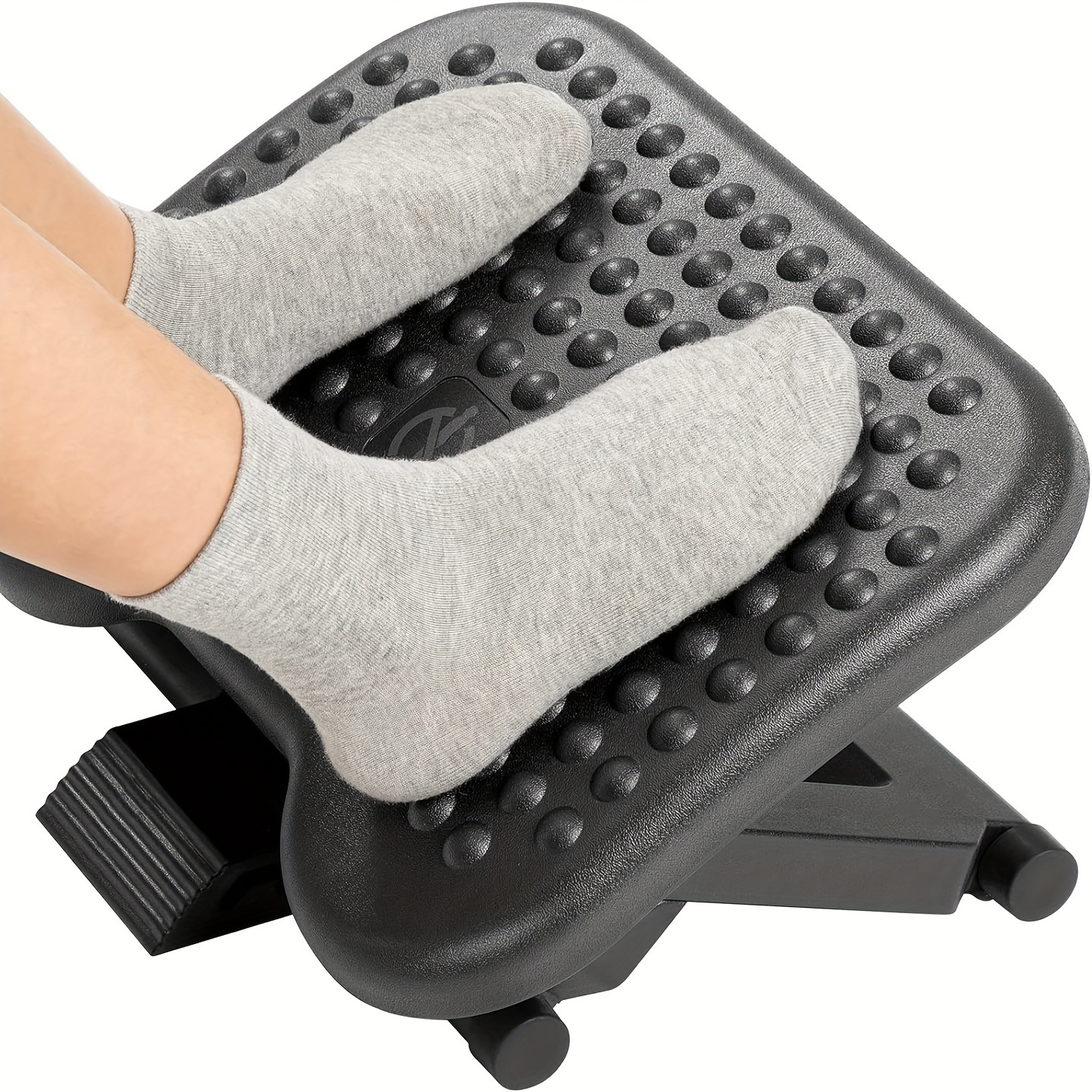 Adjustable Under-Desk Footrest – 3 Height Positions, Tilt & Massage Rollers, Black - Image 5