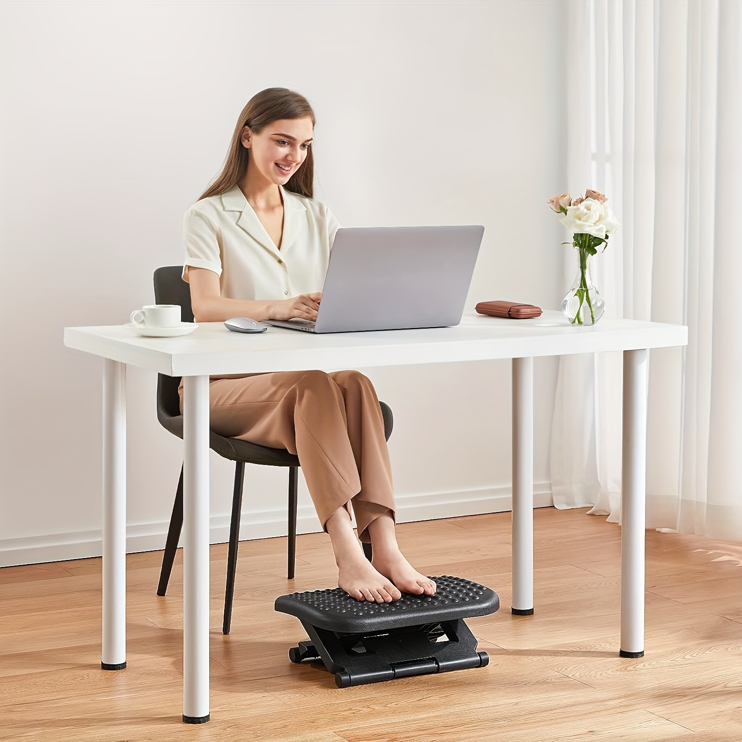 Adjustable Under-Desk Footrest – 3 Height Positions, Tilt & Massage Rollers, Black - Image 3