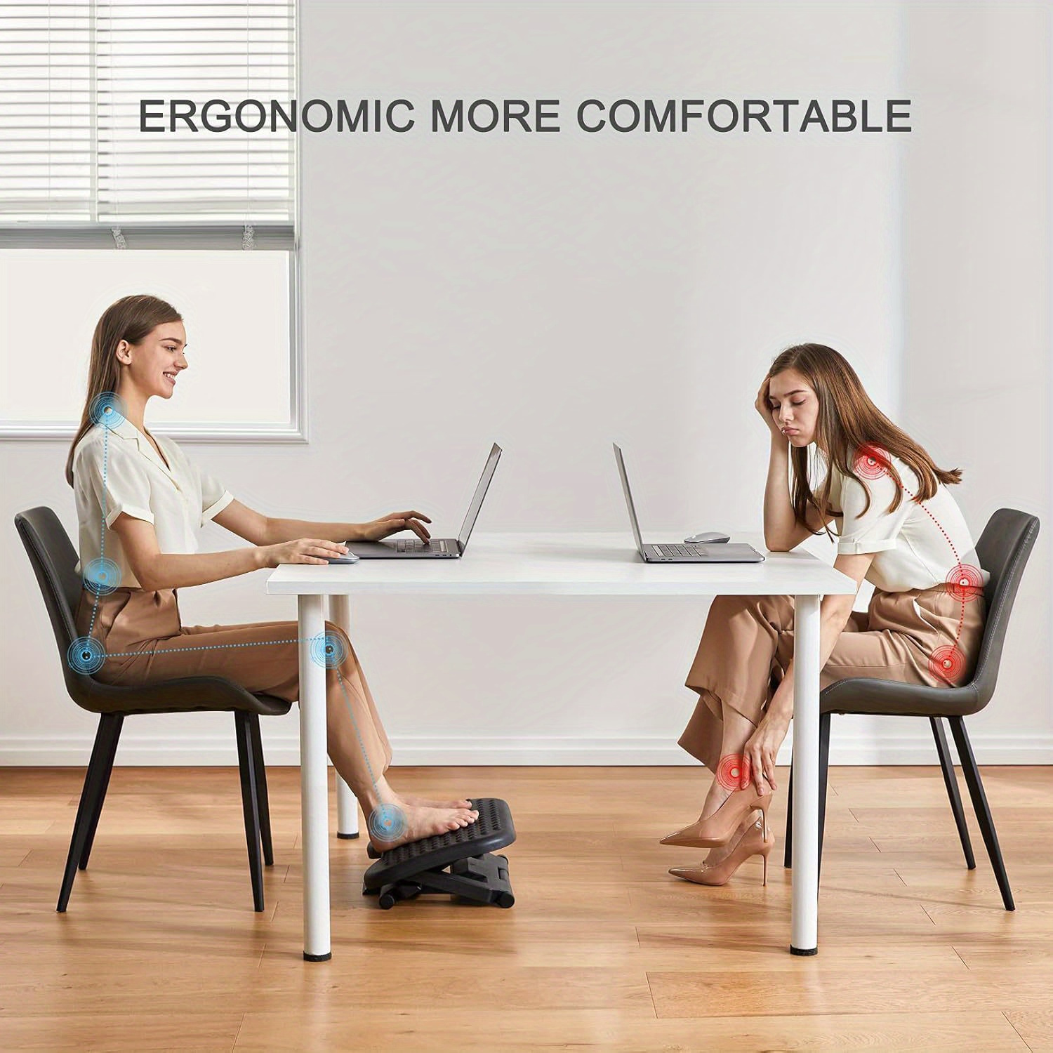 Adjustable Under-Desk Footrest – 3 Height Positions, Tilt & Massage Rollers, Black - Image 4
