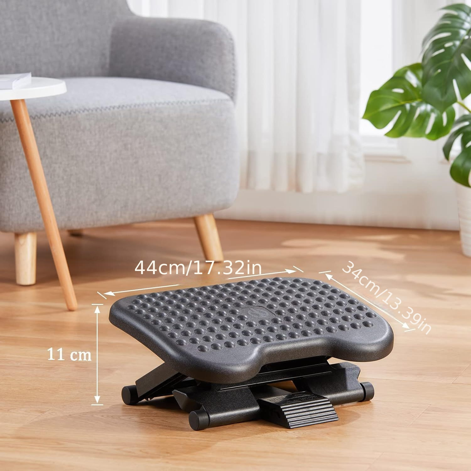 Adjustable Under-Desk Footrest – 3 Height Positions, Tilt & Massage Rollers, Black - Image 6