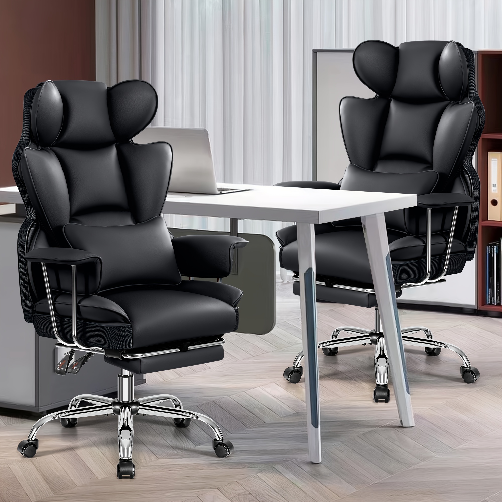 Plus-Size Executive High-Back Leather Office Chair with Footrest & Lumbar Support