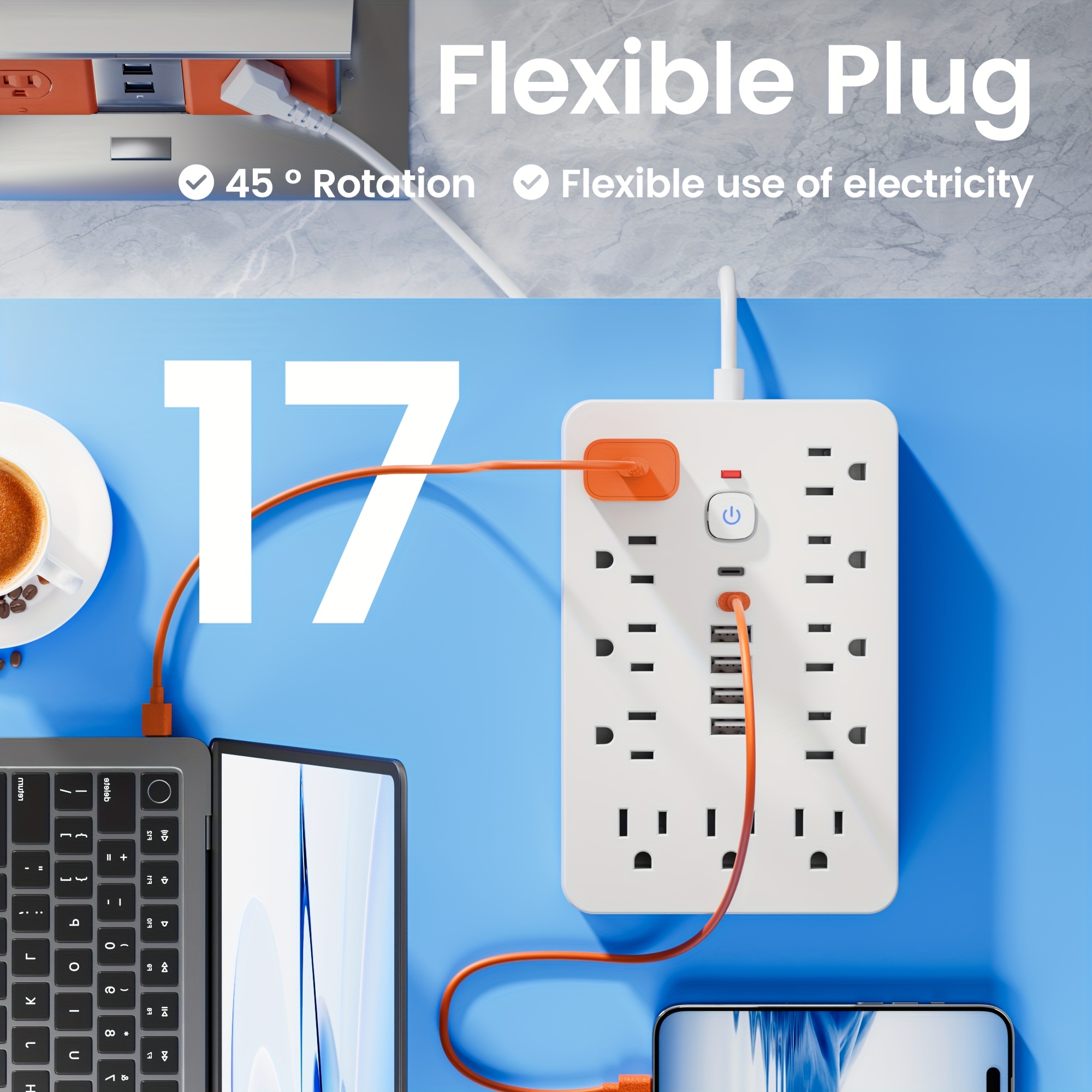 Surge Protector Power Strip with USB Ports & 6‑Outlet Extension Cord - Image 9