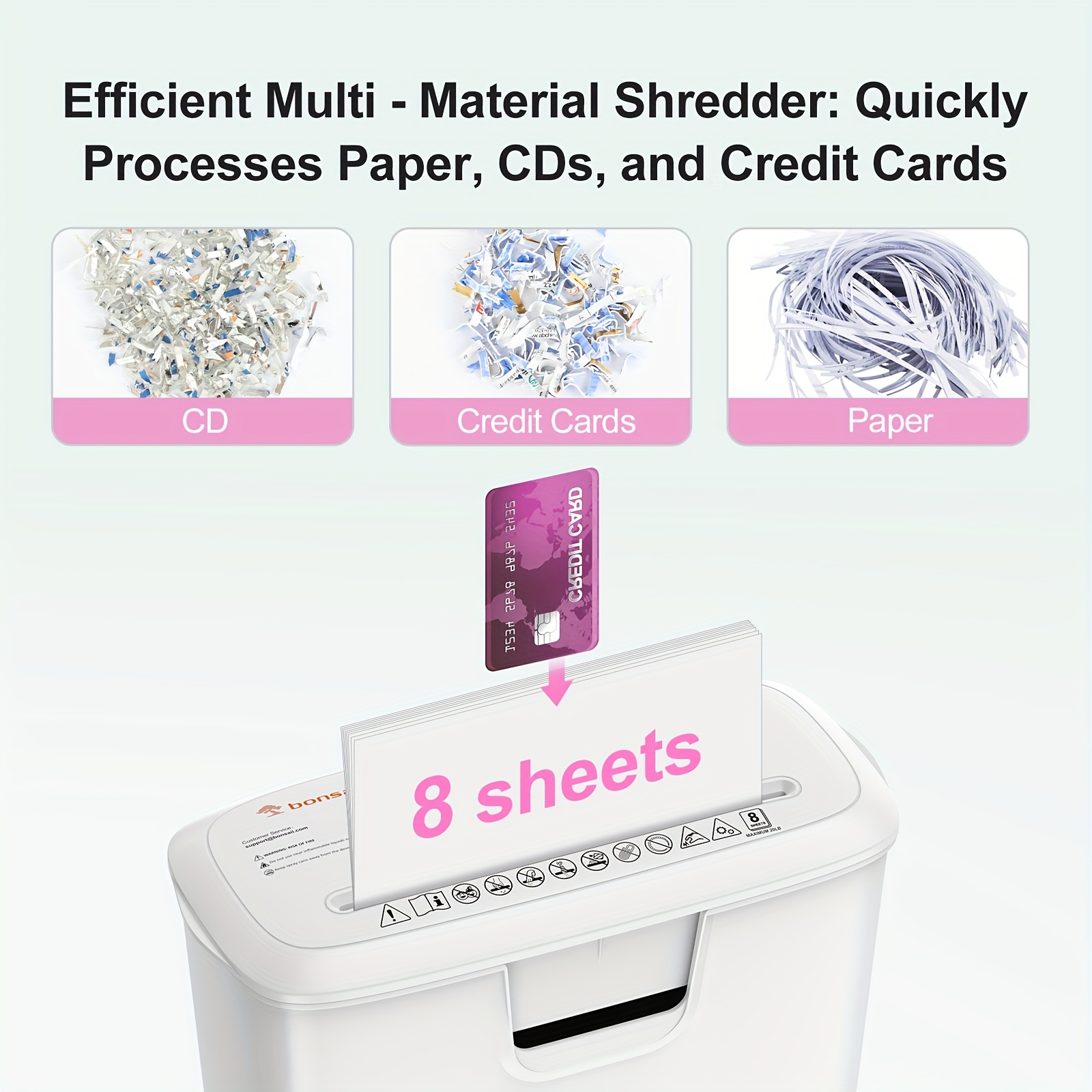 8-Sheet Strip-Cut Paper Shredder – Overheat Protection, Auto Shut-Off, 3.4-Gallon Bin - Image 3