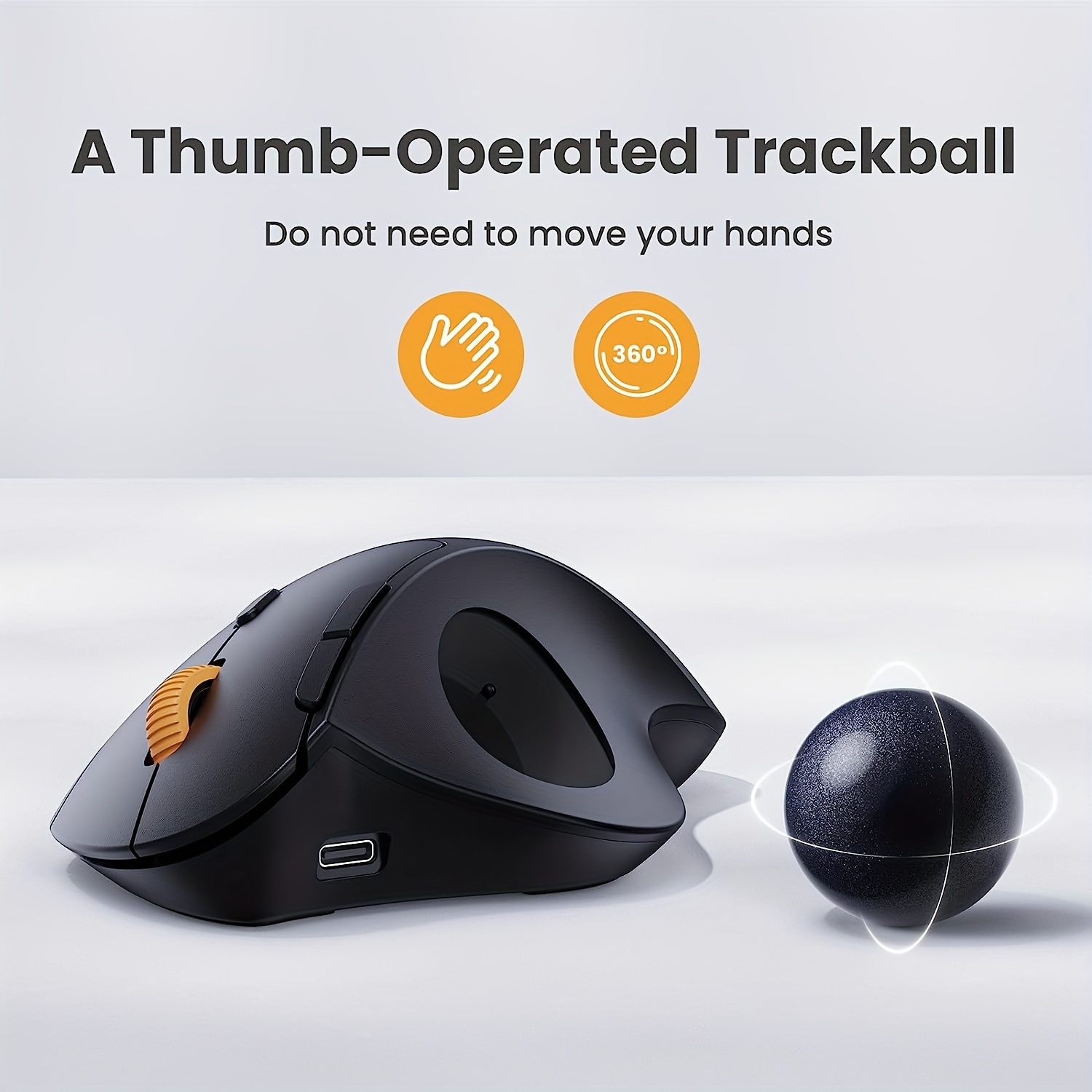 Ergonomic Wireless Rechargeable Thumb Trackball Mouse – Bluetooth/2.4 GHz Control - Image 3