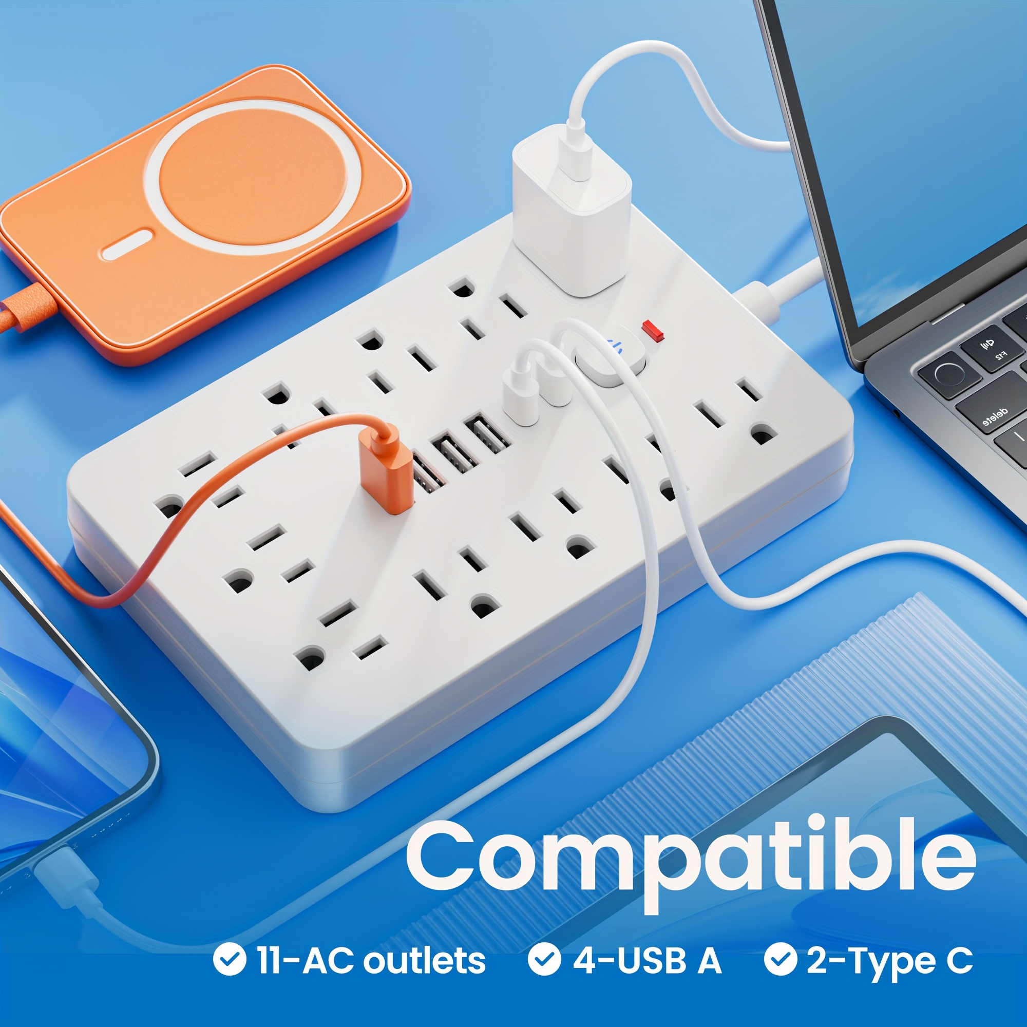 Surge Protector Power Strip with USB Ports & 6‑Outlet Extension Cord - Image 10
