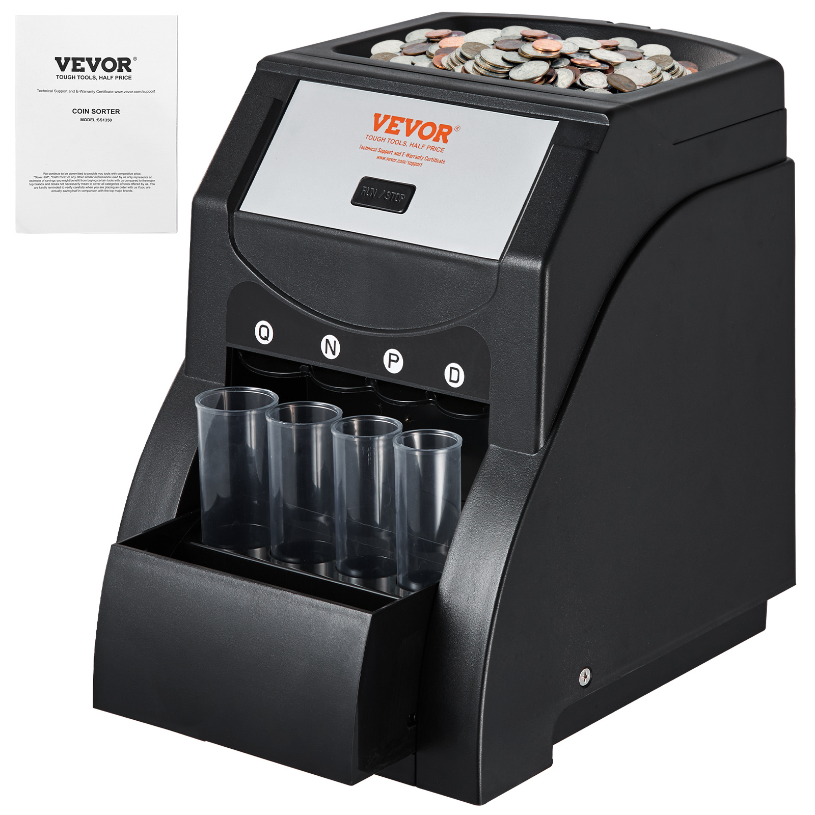 VEVOR USD Coin Sorter Machine with Wrapper, Sorts 230 Coins/Min, Holds 200 Coins, Black - Image 2