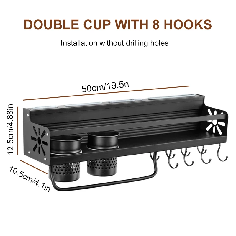 Wall-Mounted Stainless Steel Kitchen Organizer – No-Drill Spice, Knife & Chopstick Rack - Image 6