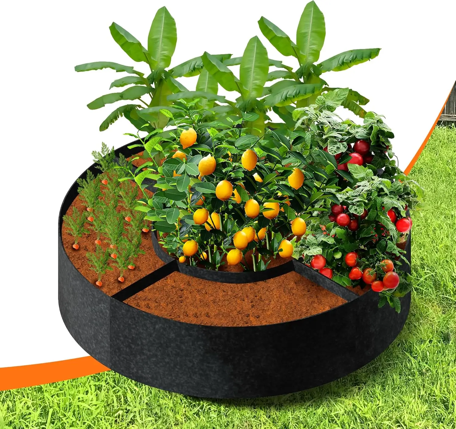 48×12IN Round Garden Bed 4+1 Grids Grow Bags with Handle for Vegetables & Flowers