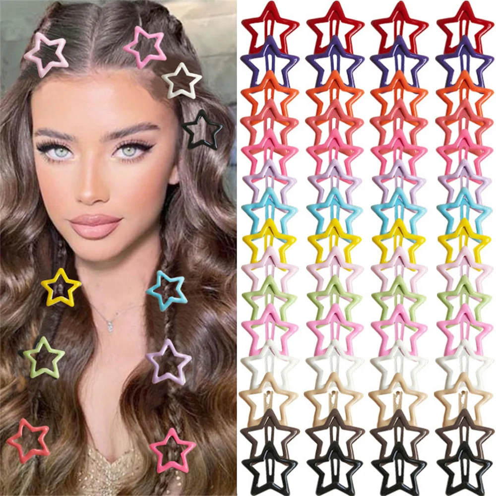 Y2K Star Hair Clips Set – 20/30/50/70 Pcs Colorful Metal Snap Barrettes