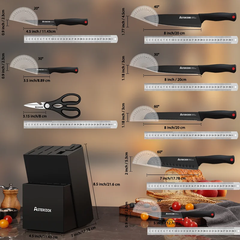 15-Piece Astercook Knife Set with Sharpener Block - German Stainless Steel, Dishwasher Safe - Image 2