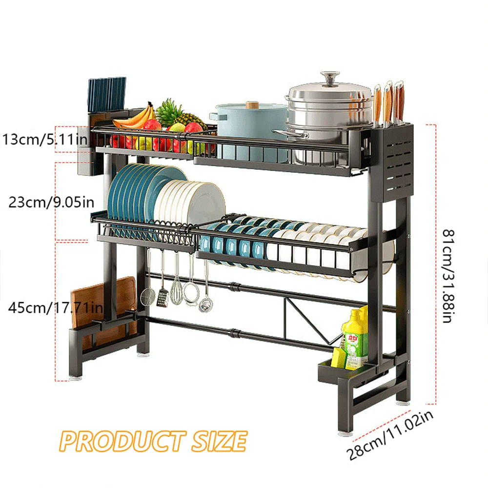 2-Tier Over-The-Sink Dish Drying Rack - Large Capacity Sink Organizer Stand