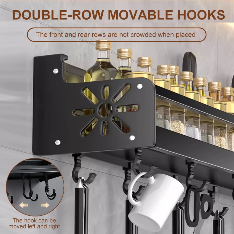 Wall-Mounted Stainless Steel Kitchen Organizer – No-Drill Spice, Knife & Chopstick Rack - Image 4