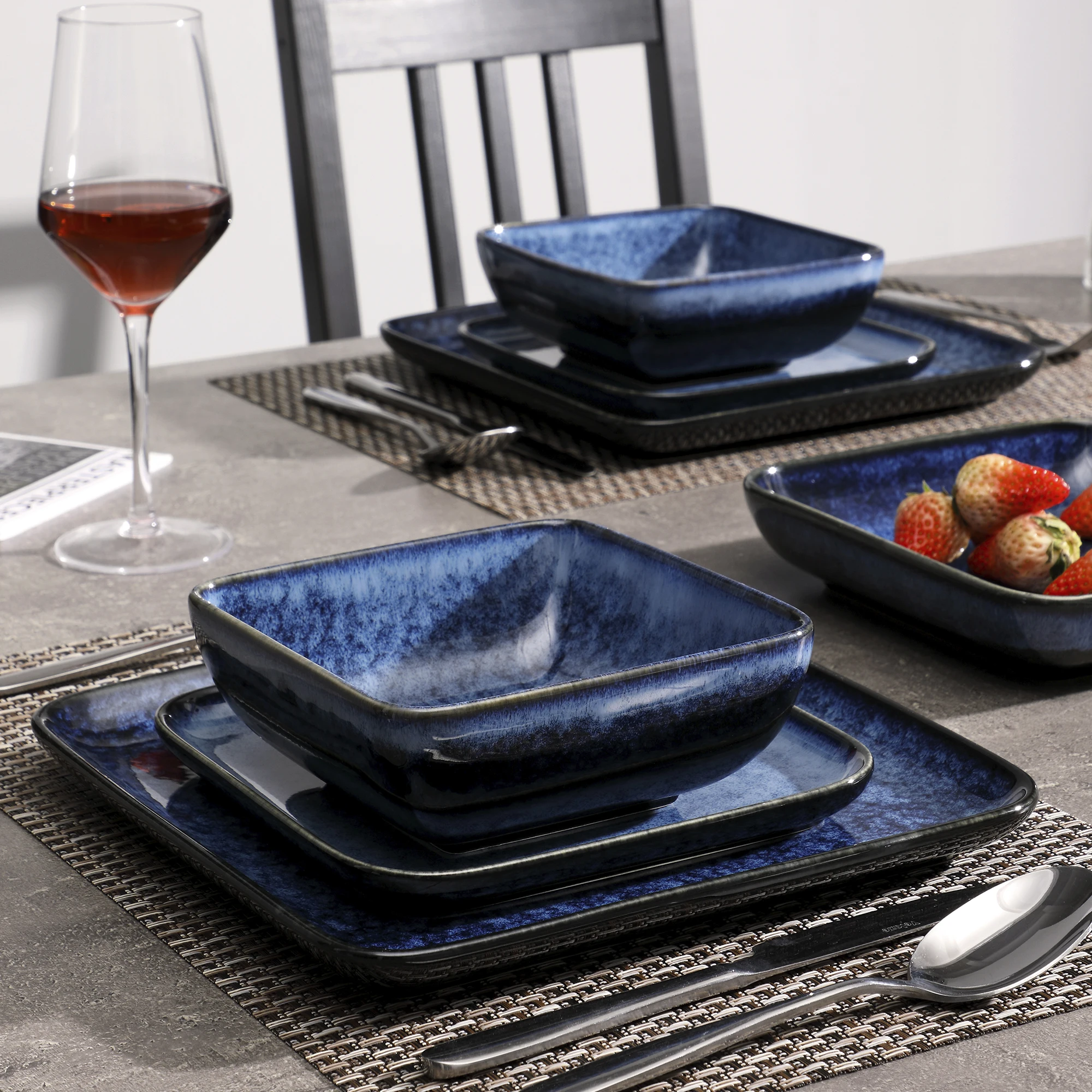 Vancasso Stern 16-Piece Blue Square Dinner Set - Kiln-Change Glaze Ceramic Tableware for 4 - Image 4