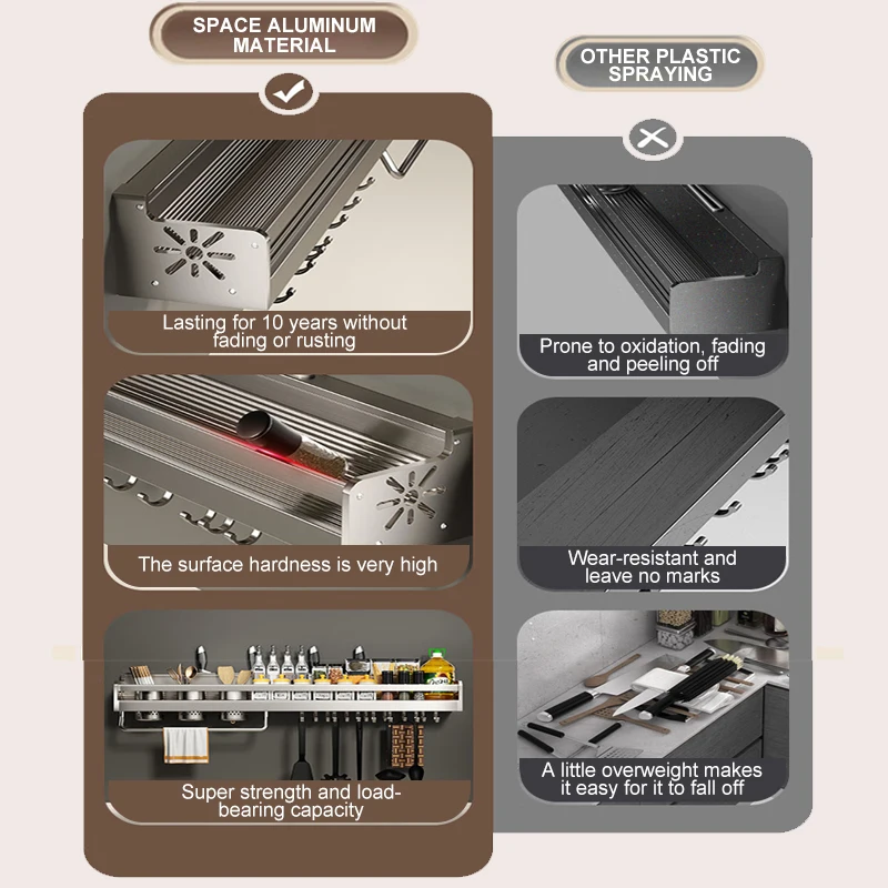 Wall-Mounted Stainless Steel Kitchen Organizer – No-Drill Spice, Knife & Chopstick Rack - Image 5