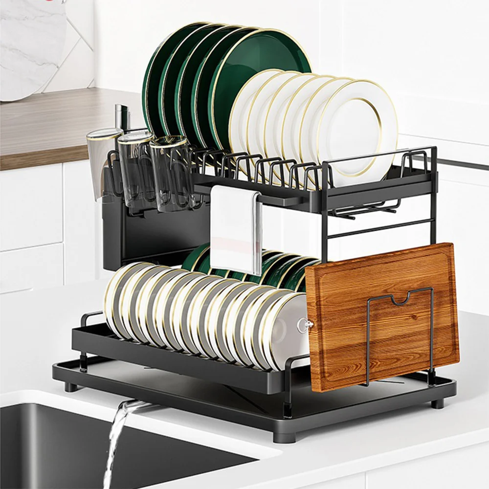 Detachable Large Dish Drying Rack with Drain Board & Utensil Holder – Kitchen Counter Organizer