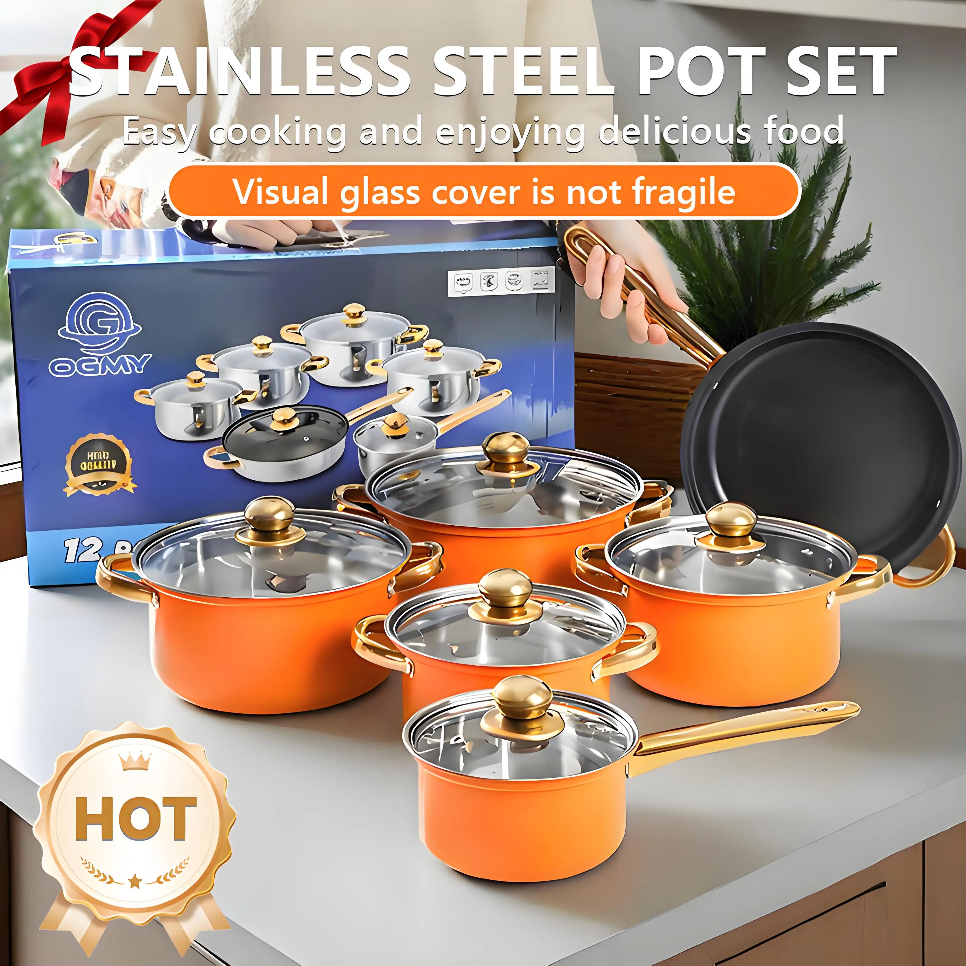 12-Piece Red Cookware Set, Stainless Steel, Non-Stick Kitchen Collection - Image 9