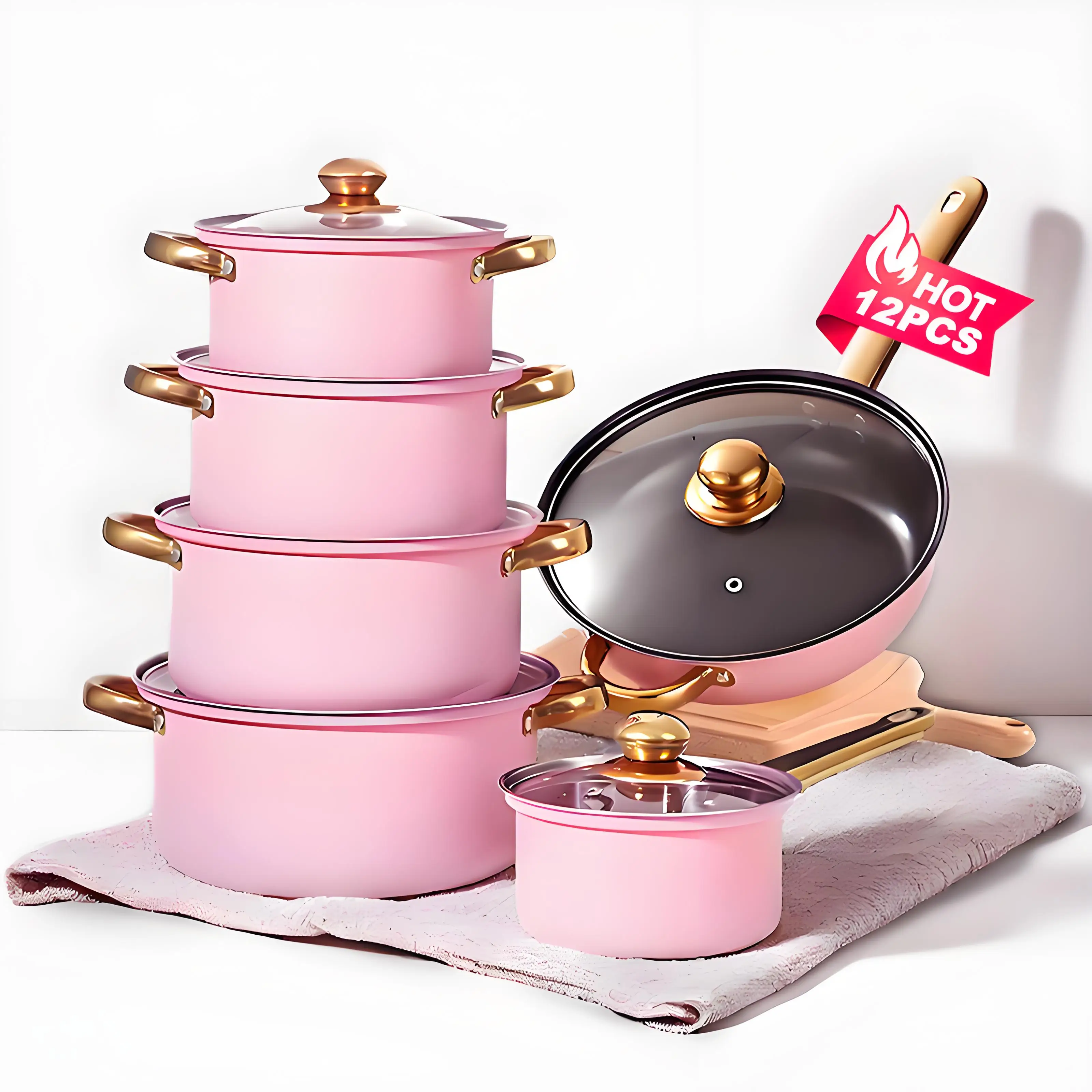12-Piece Red Cookware Set, Stainless Steel, Non-Stick Kitchen Collection - Image 8