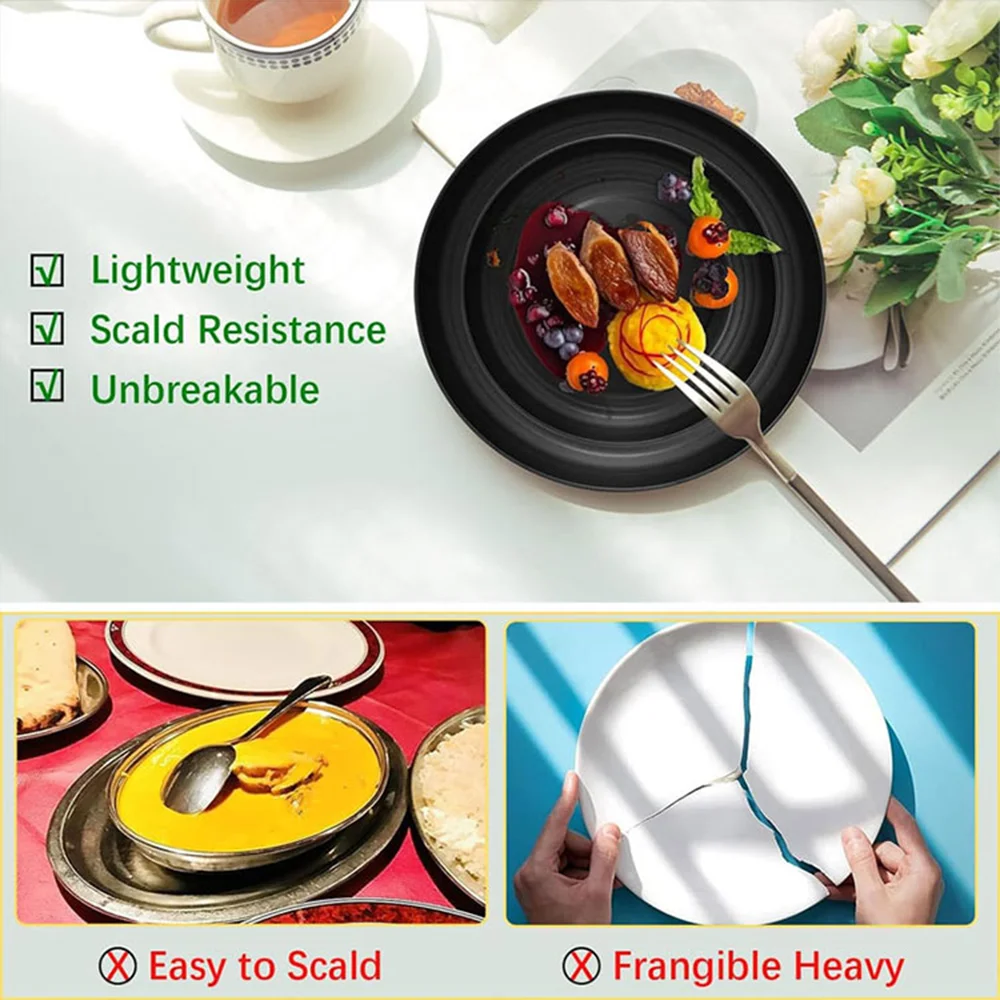 16-Piece Wheat Straw Dinnerware Set for 8 - Black, Microwave & Dishwasher Safe - Image 3
