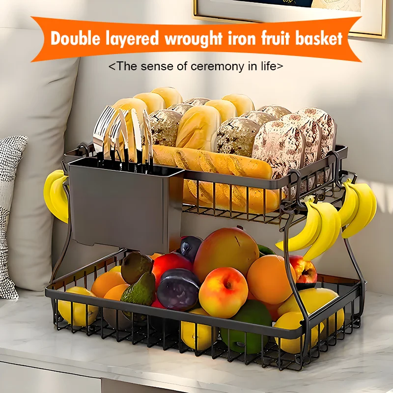 Detachable Double-Layer Iron Fruit Basket – Easy-Install Kitchen & Living Room Storage for Snacks & Bread