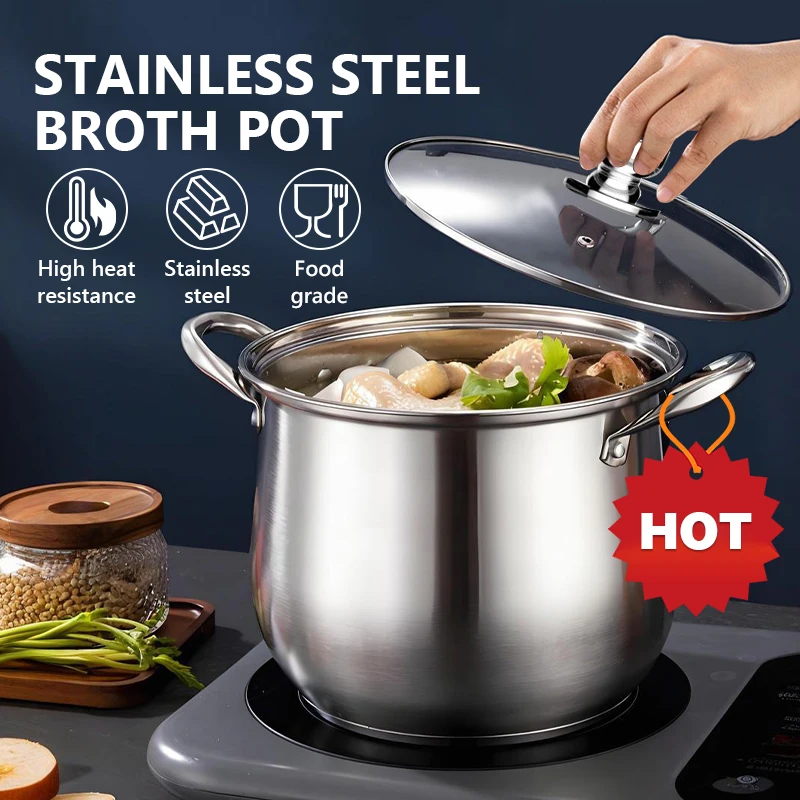 19L Stainless Steel Soup Pot – Extra-High Induction-Compatible Stockpot for Broth & Porridge
