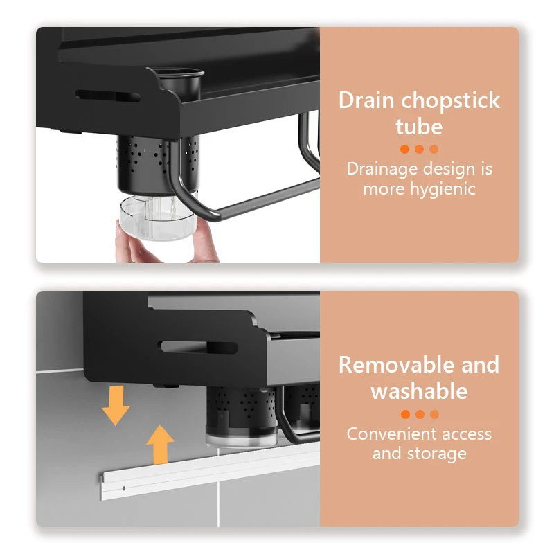 Wall-Mounted Stainless Steel Kitchen Rack – Knife Holder, Hooks & Towel Hanger - Image 5