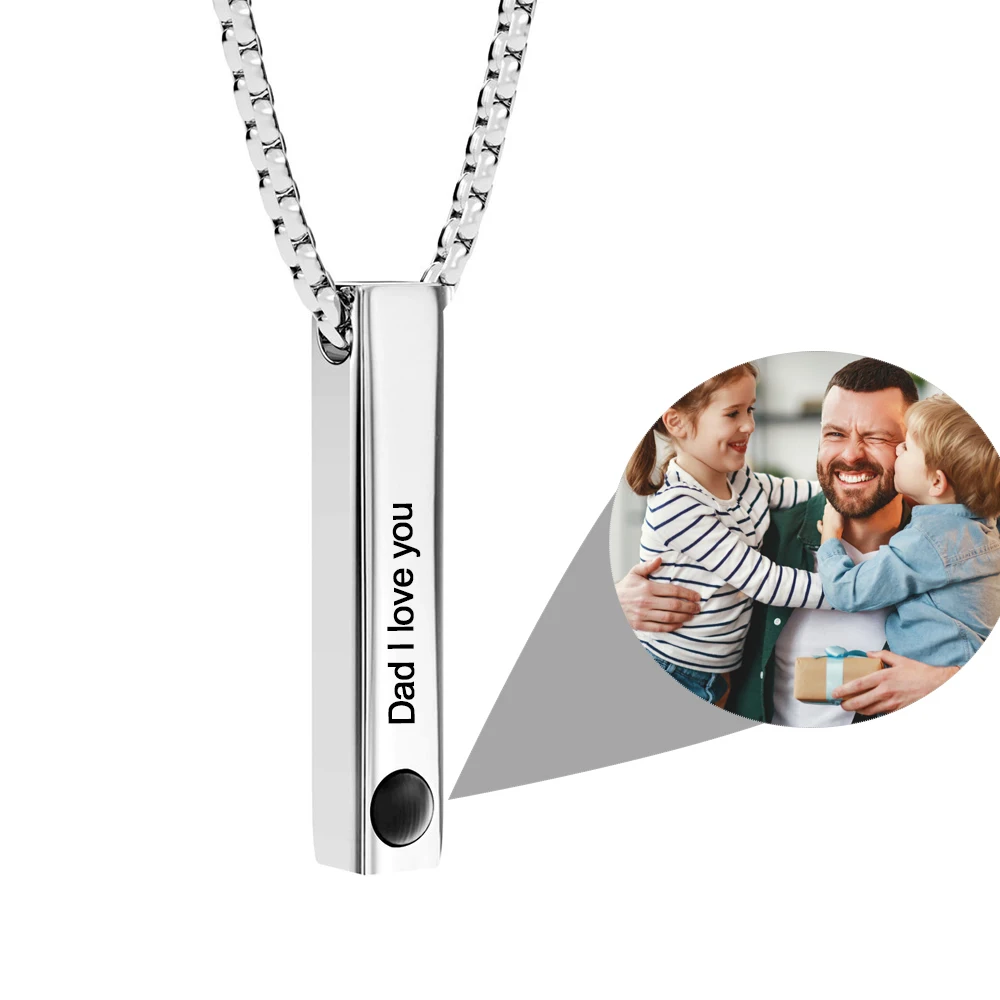 Personalized Photo Bar Necklace for Men Memorial Gift Dad Boyfriend Birthday Anniversary