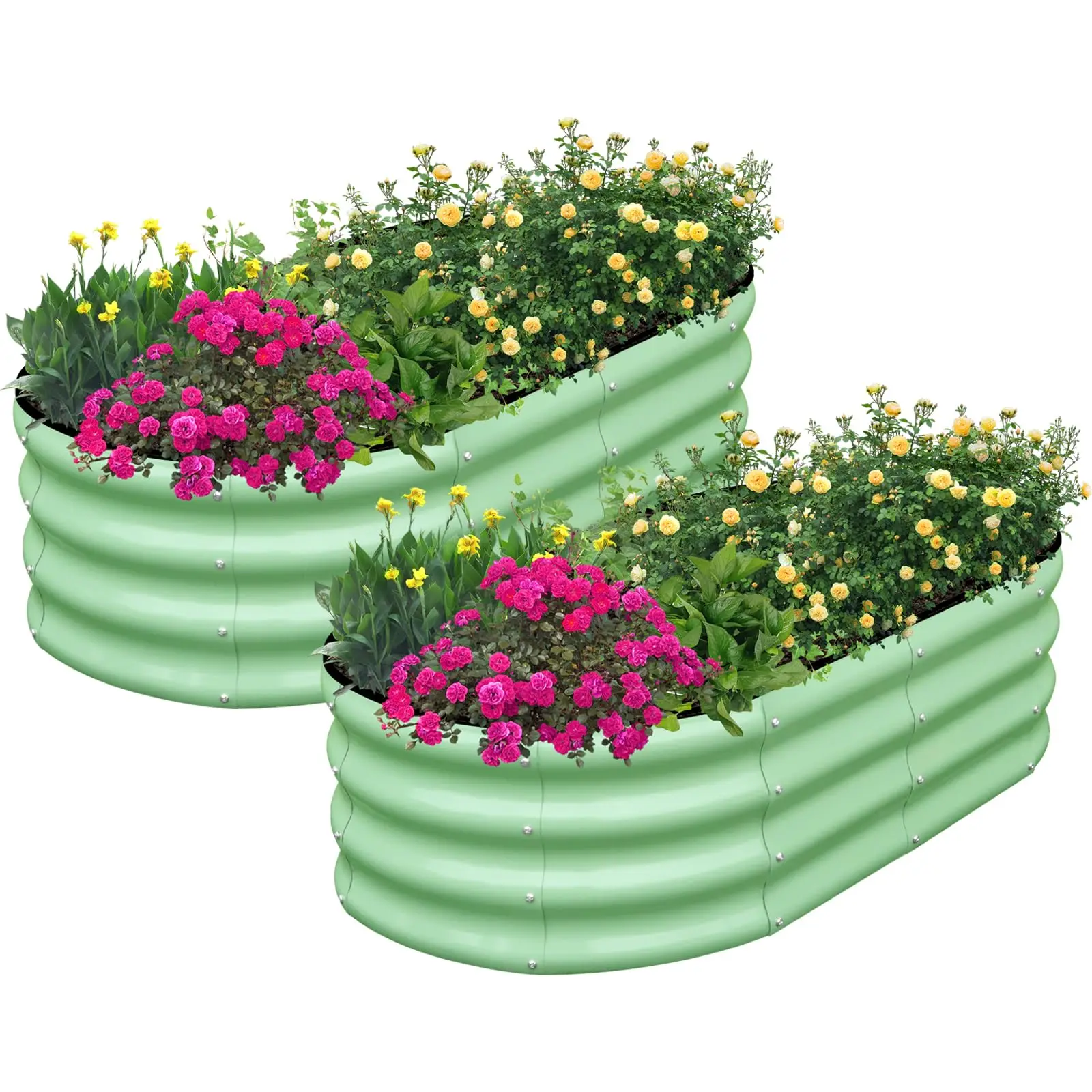 2-Pack 4×2×1ft Galvanized Oval Raised Garden Beds – Rust-Resistant, Easy Assembly Planter Boxes