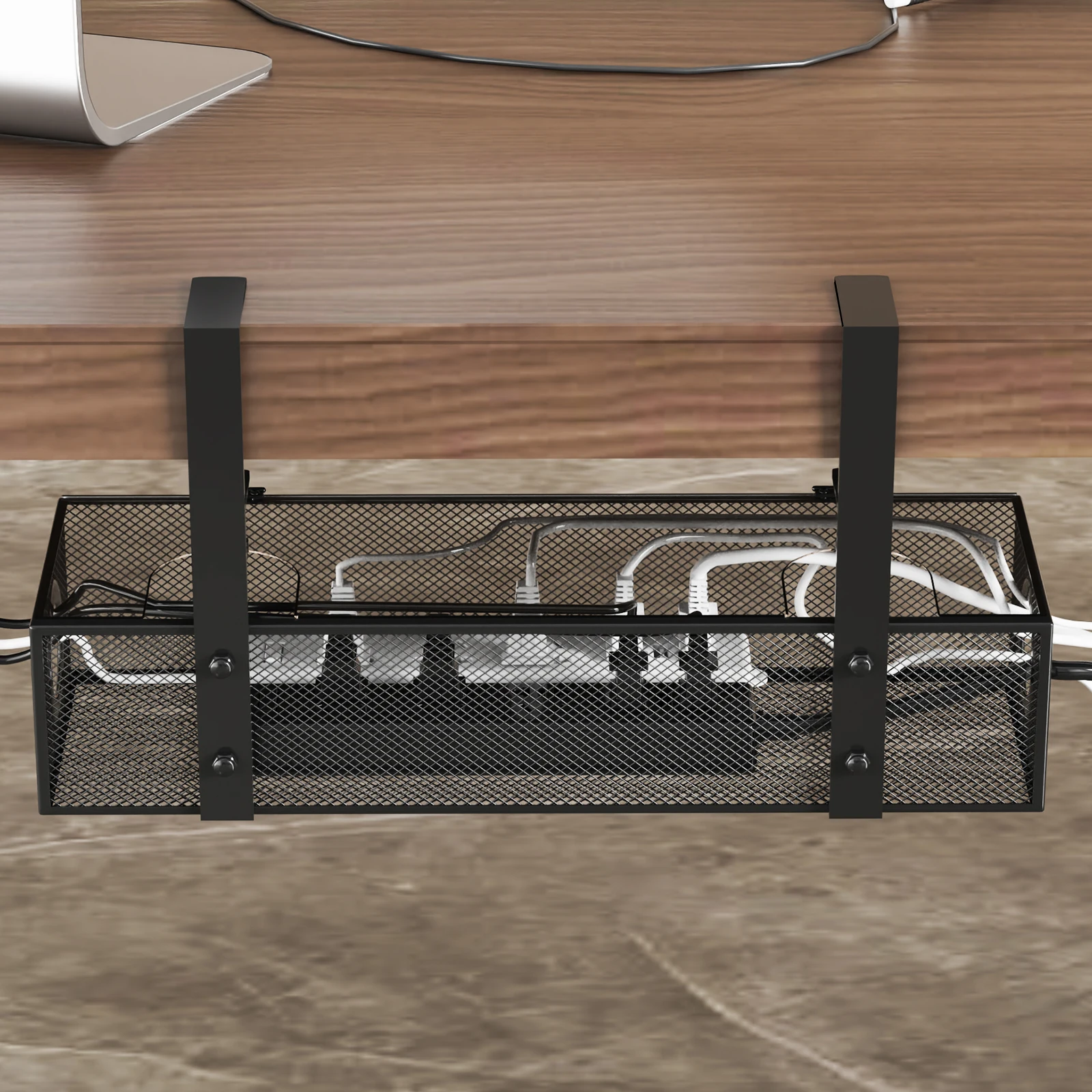 Under Desk Wire Management Box Tray – Black Clamp Mount Cord Organizer, 1 Pack - Image 5
