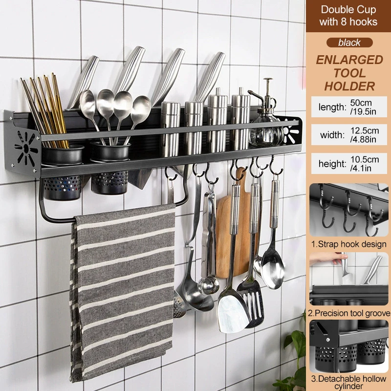 Wall-Mounted Stainless Steel Kitchen Organizer – No-Drill Spice, Knife & Chopstick Rack - Image 2
